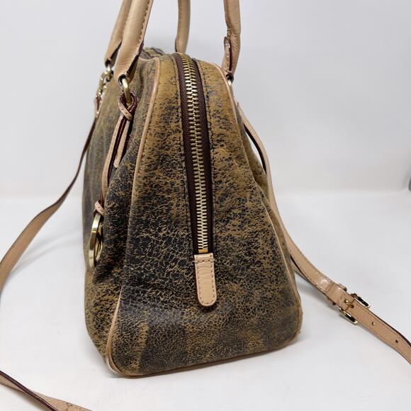 Michael Kors Brown Ultra Distressed Satchel Leather Bag Zip Top Crossbody Strap - Picture 9 of 16